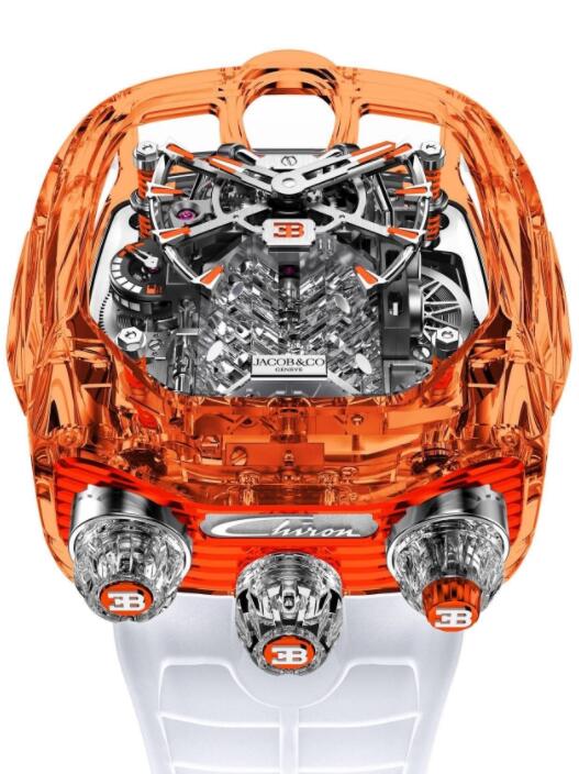Jacob & Co. Bugatti Chiron Orange Sapphire 16 Sapphire Cylinder Piston Engine Tourbillon Watch Replica Jacob and Co Watch Price